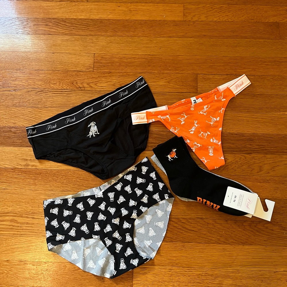 NWT Victoria’s Secret PINK Halloween Dog Animal Panties & 2 Pairs Socks Medium